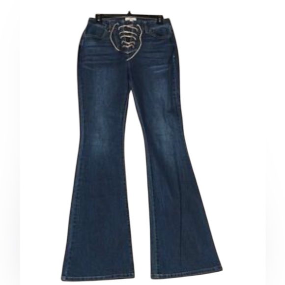 WONDERLY FLARE LEG, WAIST TIE JEANS- SIZE 30” WAIST AND 32” LENGTH! Sexy cute! - Picture 1 of 13